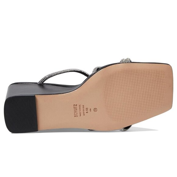 Schutz | Lauryn Wedged Sandal - Crystal Black Leather - Picture 3 of 9